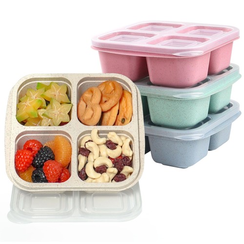 4 Pack Snack Containers, Divided Bento Snack Box, 4 Compartments Reusable Mea... - Bild 1 von 6