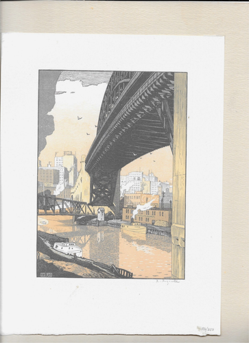 1926 Cleveland OH High Level Bridge von Rudolph Ruzicka (1883-1978) signierter Druck - Bild 3 von 4