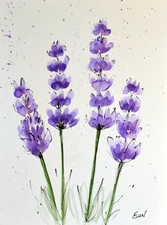 Original Artwork by EUN - Lavender Botanical Painting, Signed, Collectible