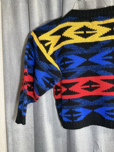 Vintage Y2K Kids Melange Sweater Geometric Black Red Blue Yellow Size 7 Acrylic - Picture 6 of 7