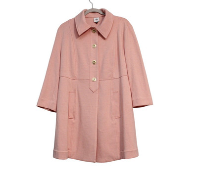 CAbi Take 5 Topper Long Coat Jacket Medium Classic Preppy Pink Ponte Knit 60s