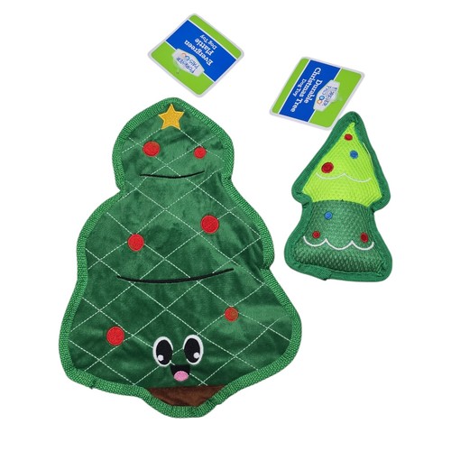 NEU Hundespielzeug Set 2 grüne Weihnachtsbäume Urlaub Haustier Spielzeug knisternd quietschend Flattie - Bild 6 von 6