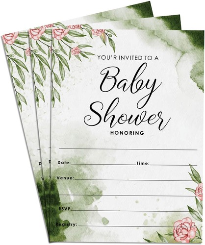 Boy, Girl Floral Shower Invitations Supplies Fill-In Green Invites Cards 4x6" - Bild 2 von 55