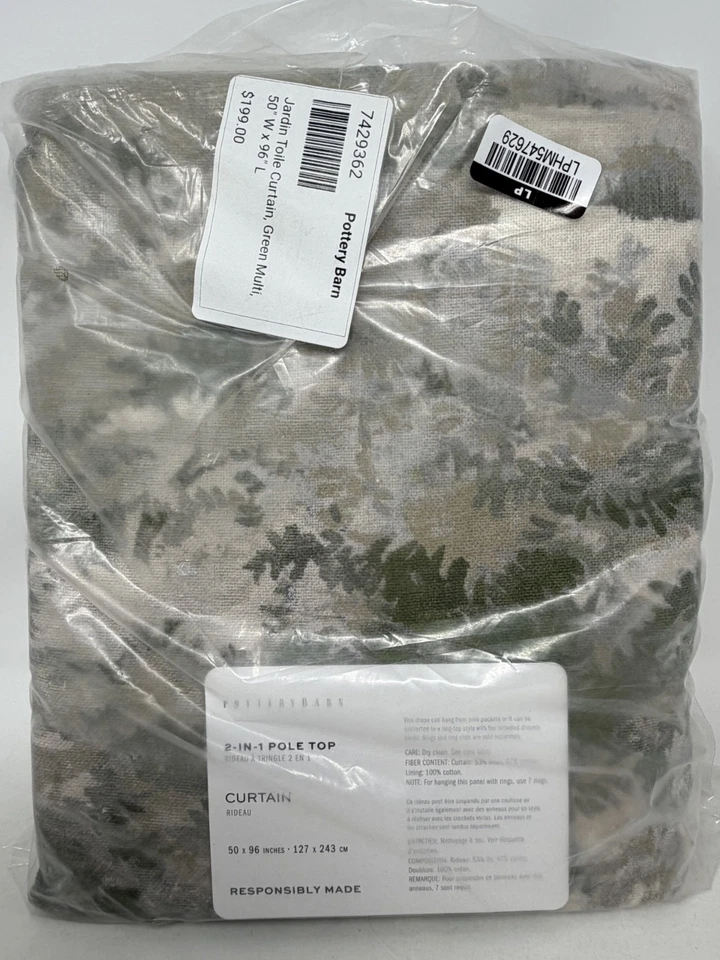 Новый Pottery Barn Jardin туалет драпировки 50' x 96' ~ зеленый ~ 1 драпировки - Изображение 2 из 2