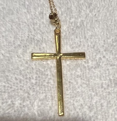 Collana con ciondolo croce tono oro con catenina placcata oro 18 pollici NUOVA fatta a mano - Foto 2 di 4