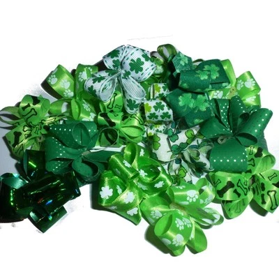 Puppy bows ~ st. patrick's day green party puffs dog grooming bows