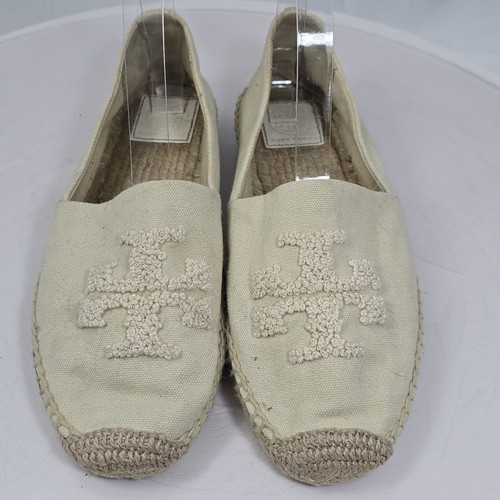 Tory Burch Damenschuhe 9 cremefarbene Weston Logo-Flats/Espadrilles Canvas-Slipper - Bild 5 von 20
