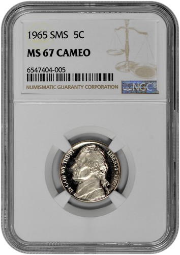 1965 SMS 5C Jefferson Nickel NGC Graded MS 67 Cameo with New Holder
