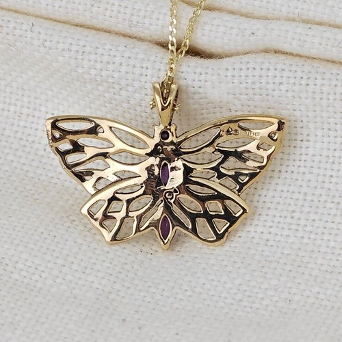 9ct Gold Amethyst butterfly Necklace Hallmarked Pendant Natural Purple Gemstone - Picture 12 of 12
