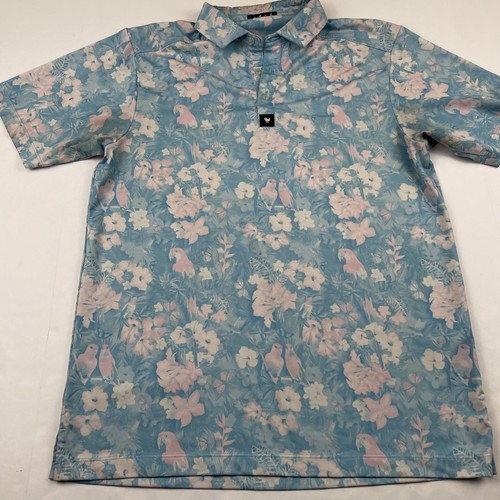 Camisa Polo Bad Birdie Para Hombre Pequeña Azul Rosa Estampado Floral Golf Rendimiento Elástica - Imagen 2 de 10