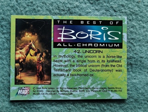 1994 Comic Images Best of Boris All-Chromium Holo #42 Unicorn Legend, B. Vallejo - Bild 2 von 3