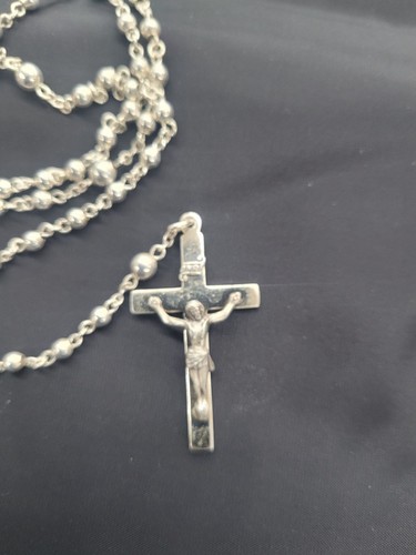 Vintage Creed Sterling Silver Catholic Rosary W/ Crucifix & Medal In Brass Case - Picture 6 of 9