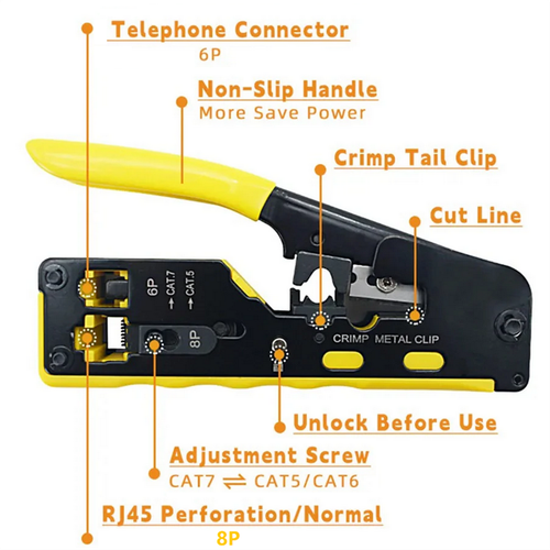 RJ45 Cat7 Cat6 Cat5 Network Crimper Crimping Plier Stripper Cutter Tool Kit - Afbeelding 8 van 14
