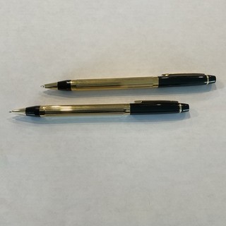 Used Cross Metropolis Pen Set Black Lacquer & Gold Ballpoint & 0.5 Pencil