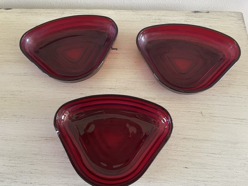 VINTAGE ANCHOR HOCKING RUBY RED RELISH TRAY INSERTS