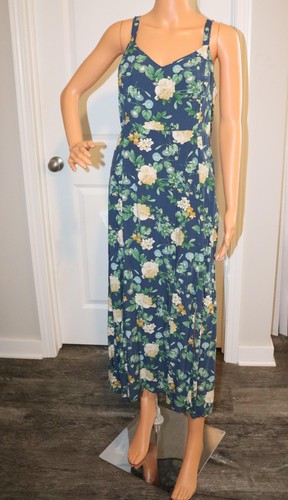 Antiguo Vestido Azul Marino Lg Azul Floral Maxi Correas Ajustables Calado Boho Cottagecore - Imagen 1 de 7