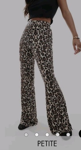 ONLY Women Petite ribbed flare trousers in leopard print brown size XS - Picture 2 of 5