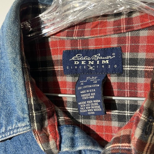 Camicia shacket denim foderata flanella 100% cotone vintage anni 90 Eddie Bauer uomo XL - Foto 3 di 8