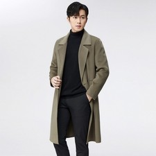 Mens 100 Wool Double Sided Lapel Collar Mid Long Trench Coat Overcoat Casual Sz