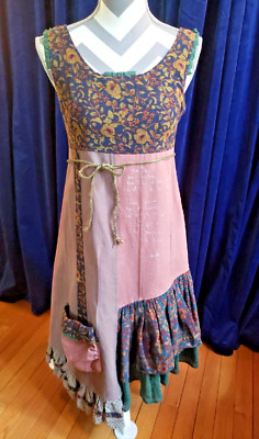 IAN MOSH Lagenlook Sleeveless Layered Dress Size 1 Patchwork Floral Hippie Boho