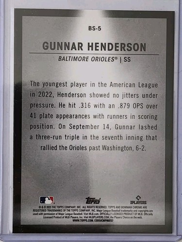 Gunnar Henderson RC 2023 Bowman Chrome Strahler Einsatz Baltimore Orioles #BS-5 - Bild 2 von 12