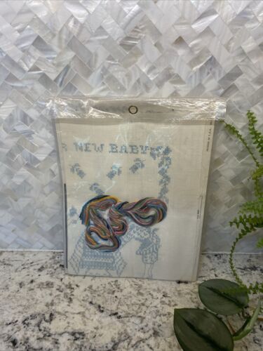 Vintage Bucilla Cross Stitch Sampler Kit Our New Baby 1731 Linen Personalize - Picture 2 of 2