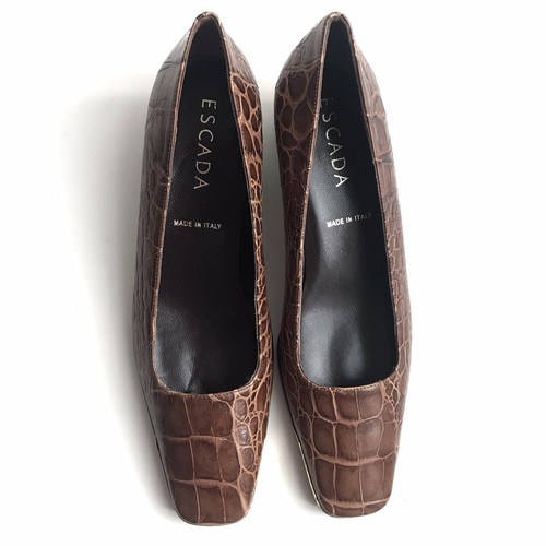 ESCADA Square Toe Low Heel Croc Print Leather Pumps size 5 US womans - Picture 3 of 10