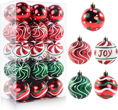 30PCS Red Green White Christmas Balls Ornaments - Shatterproof Xmas Tree Decor - Picture 12 of 12