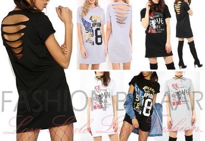 Womans American Freeway Devil Rider Long T Shirt Choker Plunge Neck Mini Dress
