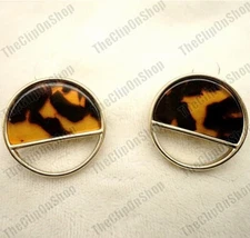 CLIP ON 2cm FAUX TORTOISE SHELL RETRO EARRINGS animal print lucite GOLD TONE