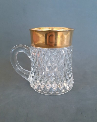 Antique Drexel U Indiana Glass Gold Rim Heavy Crystal Tankard, 4.25 inches - Picture 7 of 9