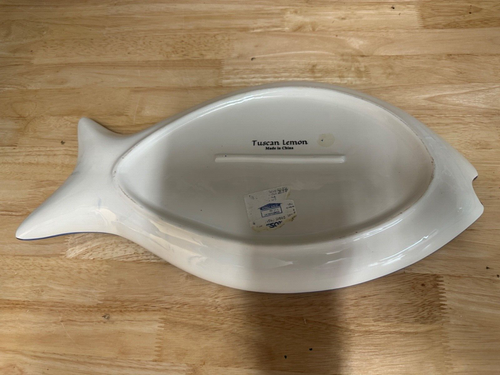 Tuscan Lemon Ceramic Fish Serving Platter Sunflower & Lemon Pattern 17 inch - Picture 4 of 5