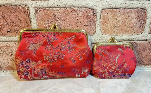 2 Vintage Geldbörsen mit Münzgeld Kiss Locks rot & gold orientalisch asiatischer Stil neu