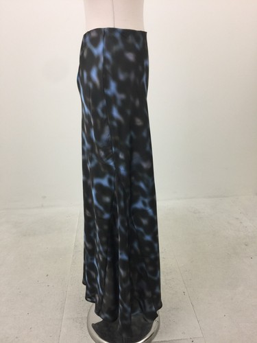 Mango Women's Long Skirt Blue Black Mix Satin Zip Unlined Abstract Print New F1 - Picture 5 of 45