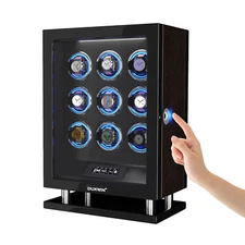 For 9 Watch Automatic Watch Winder LCD Touch Screen Display Storage Case Box RGB
