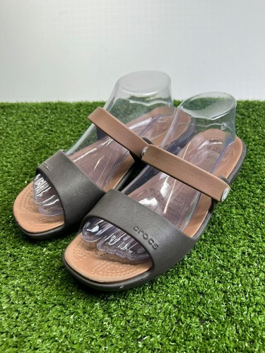 Sandalias Crocs Coretta Slides para mujer talla 9 marrón doble correa cómodas sin cordones - Imagen 3 de 13
