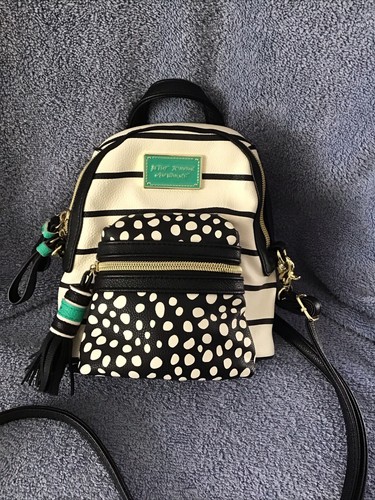 Betsey Johnson Crossbody Handbag Mini Backpack Black White Dalmatian FLORAL - Picture 2 of 9