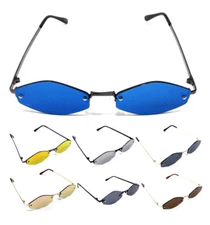 SLIM RIMLESS HEXAGON LUXURY SUNGLASSES GEOMETRIC CLASSIC CASUAL 80S RETRO VTG