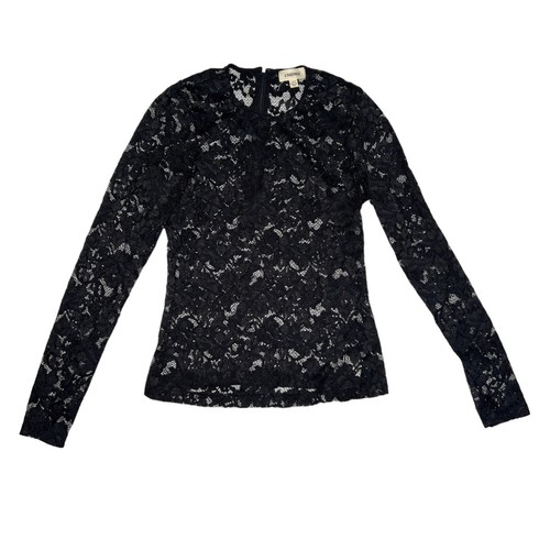 NWT L'AGENCE Women's XS Annika Sheer Long Sleeve Lace Top Black Crew Neck Floral - Picture 4 of 12