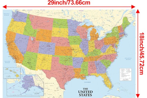 18 Zoll x 29 Zoll USA Karte USA USA Druck Poster Wandbild für Reise Bildung - Bild 2 von 9