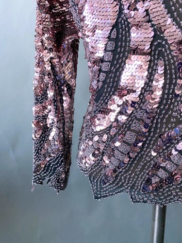 1970s 80s Oleg Cassini Vintage Disco Sequin Liza Evening Top sz S Holiday Glam - Picture 7 of 8
