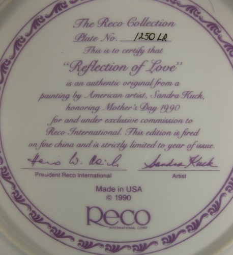 Reflection Of Love Collector Plate Victorian Mothers Day 1990 Sandra Kuck Reco - Picture 3 of 3