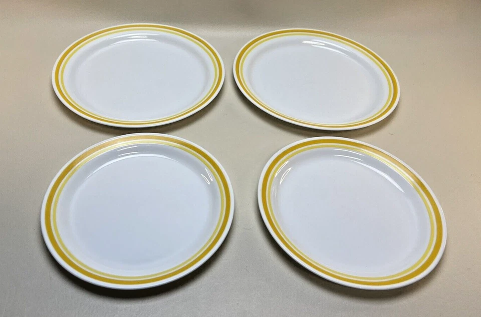 4 platos de cena y ensalada Corelle CITRUS 10,25" de colección años 80 banda a rayas amarillas Foto 2 de 4