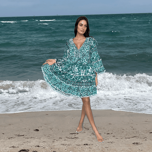 Short Cotton Dress V-Neck Collar by Antica Sartoria Giacomo Cinque - Bild 1 von 4