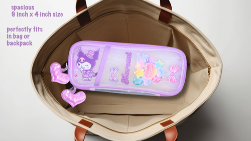 Kuromi Pencil Case Sanrio Purple Mesh Large Kawaii Pencil Pen School Storage - Picture 2 of 18