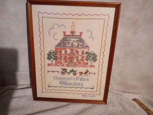 VINTAGE EMBROIDERY CROSS-STITCH BY ELSA WILLIAMS FRAMED WLLIAMSBURG GOV PALACE