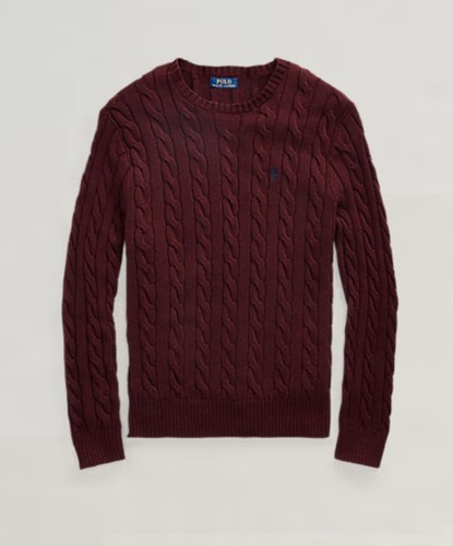 Polo Ralph Lauren Mens Cable Knit Cotton Jumper Wine Purple Size XL Extra Large - Picture 2 of 9