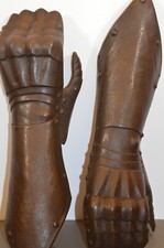 Large (2.2kg) Pair 19th Century Iron Armour Gauntlets, Articulated Thumb, c1890