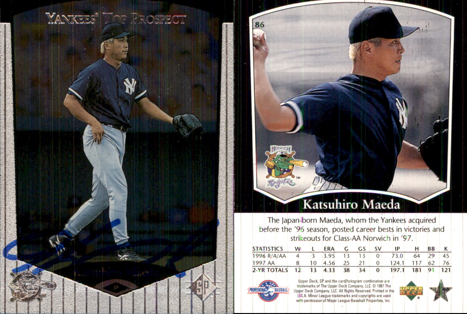 Katsuhiro Maeda Signed 1998 SP Top Prospects #86 Card Norwich Navigators Auto AU