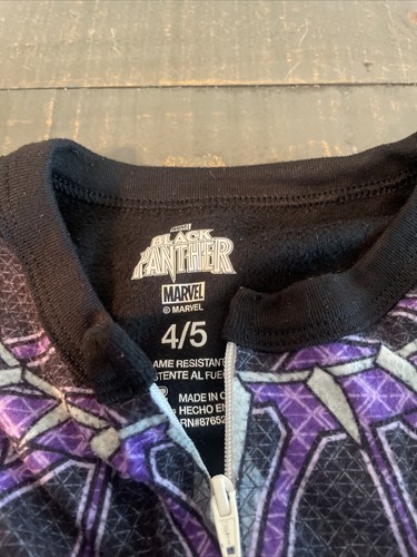 BLACK PANTHER 4/5 PAJAMA FLAME RESISTANT ONE PIECE YOUTH DC7 - Picture 2 of 4